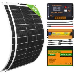 Kit complet de panneau flexible solaire 260W avec batterie lithium LiFePO4 100Ah 12V pour bateau,
