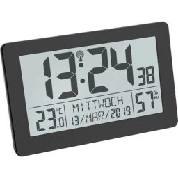 60.2557.01 radiopiloté(e) Horloge radiopilotée 206 mm x 30 mm x 130 mm noir grand écran - Tfa