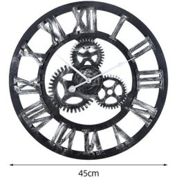 Horloge Mécanique Métal mdf 3D, Industrielle Vintage Pendule Murale Noire - Aqrau
