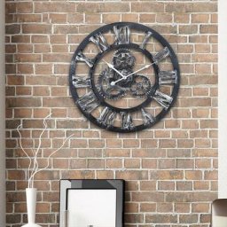 Horloge Murale Silencieuse Grande Pendule Quartz Industriel Engrenage Noir pour Salon Chambre