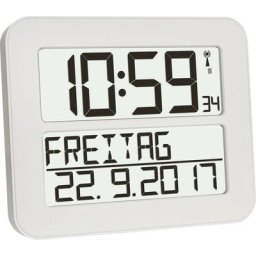 60.4512.02 radiopiloté(e) Horloge murale 258 mm x 212 mm x 30 mm blanc, noir grand écran - Tfa