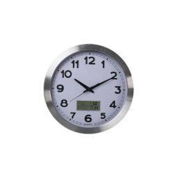 Horloge murale en aluminium avec écran lcd et thermomètre, hygromètre & prévisions météo - ø 35 cm