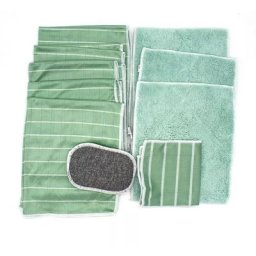 Kit de 5 chiffons, 3 lavettes double face,1 éponge et 1 essuie lunettes microfibres en bambou