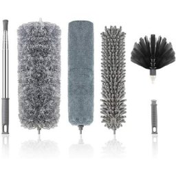 Lot De 5 Plumeaux En Microfibre Avec Poteau D'Extension En Acier Inoxydable, Plumeau Telescopique