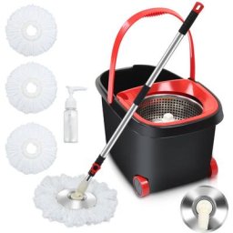 Serpillière Ensemble vadrouille essuie-sol turbo avec 3 pièces de tapis en microfibre et seau