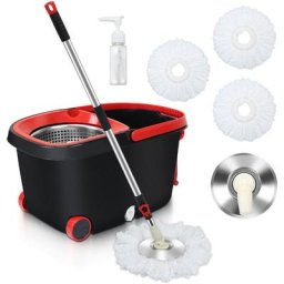 Serpillière Ensemble vadrouille essuie-sol turbo avec 3 pièces de tapis en microfibre et seau