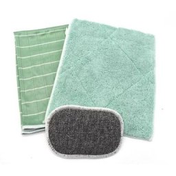 Kit de 1 chiffon microfibres en bambou ,1 lavette double face et 1 éponge en bambou