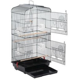 Cage Oiseaux Portable Poignée Volière avec Toit Équipé 3 Perchoir