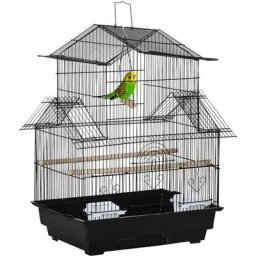 Cage à oiseaux design maison perchoirs mangeoires balançoire 3 portes plateau excrément amovible +