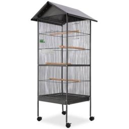 Maisonchic - Cage à oiseaux Volière | avec toit Acier Noir 66 x 66 x 155 cm 58922 - Noir