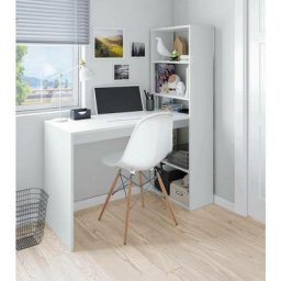Bureau Denton, Bureau réversible avec bibliothèque 5 étagères, Table d'étude ou de bureau pour