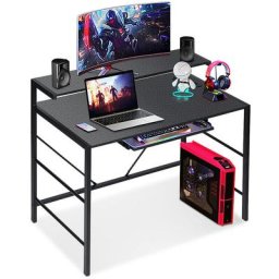 Insma - Bureau de Gaming led Avec Réhausseur d'écran Support Clavier Surface en Fibre de Carbone