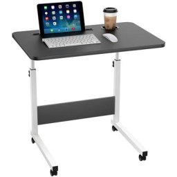 Table de lit avec Roulette Réglable en Hauteur, Bureau pour Ordinateur Portable avec Fente pour