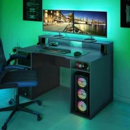 Dmora - Bureau Phoenix, Bureau moderne de Gaming, Table d'étude pour pc et porte-CD, Table d'étude