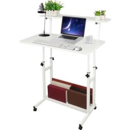 Bureau avec roulettes, table pour ordinateur portable, réglable en hauteur, bureau d'ordinateur