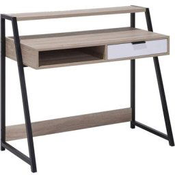 Beliani - Bureau 100 x 50 cm Couleur Bois Clair et Acier Noir avec espace de Rangement et un Tiroir