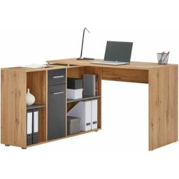 Bureau d'angle carmen table meuble de rangement intégré et modulable 4 étagères 1 porte et 1