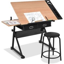 Table a Dessin Inclinable avec Tabouret, Station de Dessin Hauteur Reglable 65-90,5 cm, Plateau