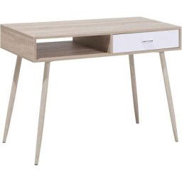 Bureau Couleur Bois Clair 100 x 48 cm avec 1 Tiroir Blanc et Espace de Rangement de Style