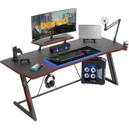 Bureau Gamer Informatique - 140*60*75 cm Bureau Table Gaming Stable z Cadre avec Support d'écran,