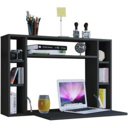 Wandila Bureau mural pour ordinateur portable, 7 compartiments, noir. - Noir