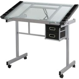 soges Table à Dessin en Verre Transparent Bureau Multifonctionnel Bureau d'Ordinateur réglable en