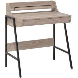 Bureau 77 x 46 cm Couleur Bois Clair et Acier Noir avec 2 Tiroirs au Design Industriel pour