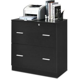 Caisson de Bureau Verrouillable avec 2 Grands Tiroirs, Support Imprimante avec Barres Suspendues