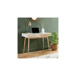 Bureau 2 tiroirs 100x50x76 cm naturel et blanc - guild
