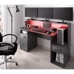 Caesaroo - Bureau gamer pc avec Led couleur Graphite avec porte et tiroir Graphite