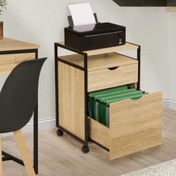 Caisson de bureau support imprimante detroit 2 tiroirs design industriel - Bois-clair