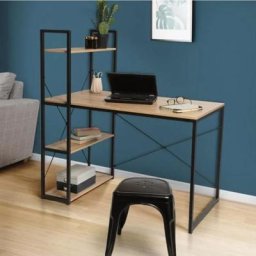 Bibliothèque Table Porte Ordinateur Métal Bois Bureau Maison Chêne 120 x 64 x 121 cm - Guoyihua