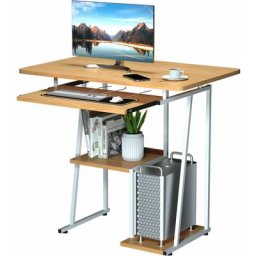 Bureau d'ordinateur - Petit bureau droit avec Un Plateau de Clavier - 70x45x75cm - chêne clair+blanc