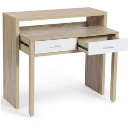 Bureau extensible max bois façon hêtre et blanc - Blanc