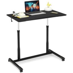 Table de Bureau Réglable en Hauteur 70-107 cm, Bureau d'Ordinateur Compact avec Roues