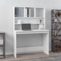 Bonnevie - Bureau avec étagères Bureau informatique - Table de Bureau Blanc 102x45x148 cm Bois