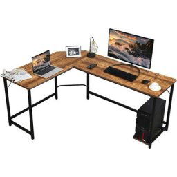 Bureau Informatique d'angle en Forme de l en Bois et Métal avec 6 Pieds Réglables, Poste de Travail