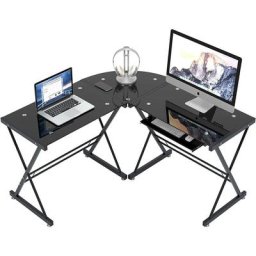 Bureau d'angle 2 en 1 Gaming / 2 Petit bureau d'ordinateur Bureau de jeu en verre trempé Bureau