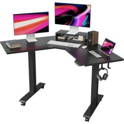 Bureau Assis Debout Électrique en Forme l à 2 Moteurs - 110*110 cm Bureau d'Angle Debout Réglable
