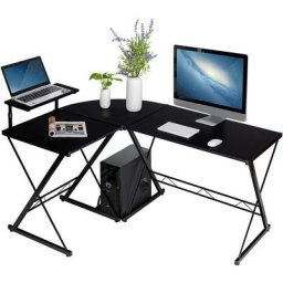 Bureau d'Angle en Forme de l Détachable avec Support pour Moniteur,Compartiment de Rangement