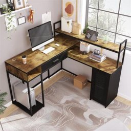 Fortuna Lai - Bureau avec tiroirs et armoire Table d'ordinateur 130 cm Bureau d'angle en l