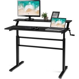 Costway - Bureau Assis Debout Réglable en Hauteur75-113 cm avec Manivelle Pliable Mabuel Table