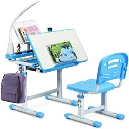 Set Bureau et Chaise pour Enfants avec Lampe LED,Bureau Inclinable 0°-40°,Hauteur Réglable,Charge