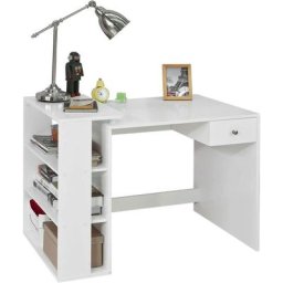 FWT35-W Table Bureau Informatique Plan de Travail avec 3 étagères et 1 tiroir - Blanc - Sobuy