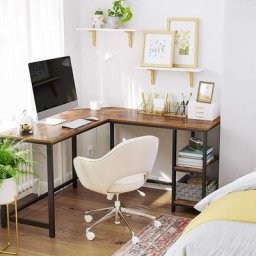 Vasagle Bureau d'Angle, Table Informatique en Forme de l, Bureau Gamer, avec Étagère de Rangement,