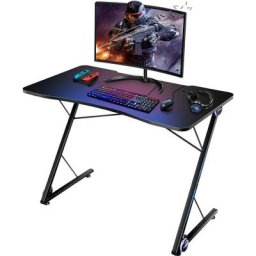 GOPLUS Bureau Gamer avec 4 Lumieres LED et Coussinet Antiderapant Reglable, Table de Jeu
