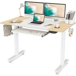 Bureau Assis Debout Électrique à 2 Moteurs - 140*60 cm Bureau Table Réglable en Hauteur avec