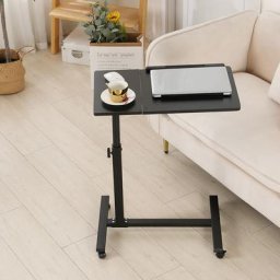 Aqrau - Bureau pour ordinateur portable, table d'appoint réglable en hauteur avec 4 roues, pour
