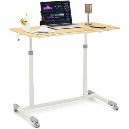 Bureau Assis-Debout à Roulette/Table d'Ordinateur avec Hauteur Ajustable Design Morderne