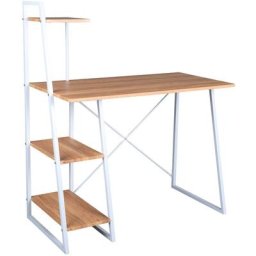Urban Meuble - Bureau à étagères intégrées au style industriel graphique blanc et bois